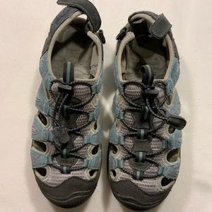 Khombu Women’s Blue/Gray River/Hiking Sandals 10M Velcro Black Closure